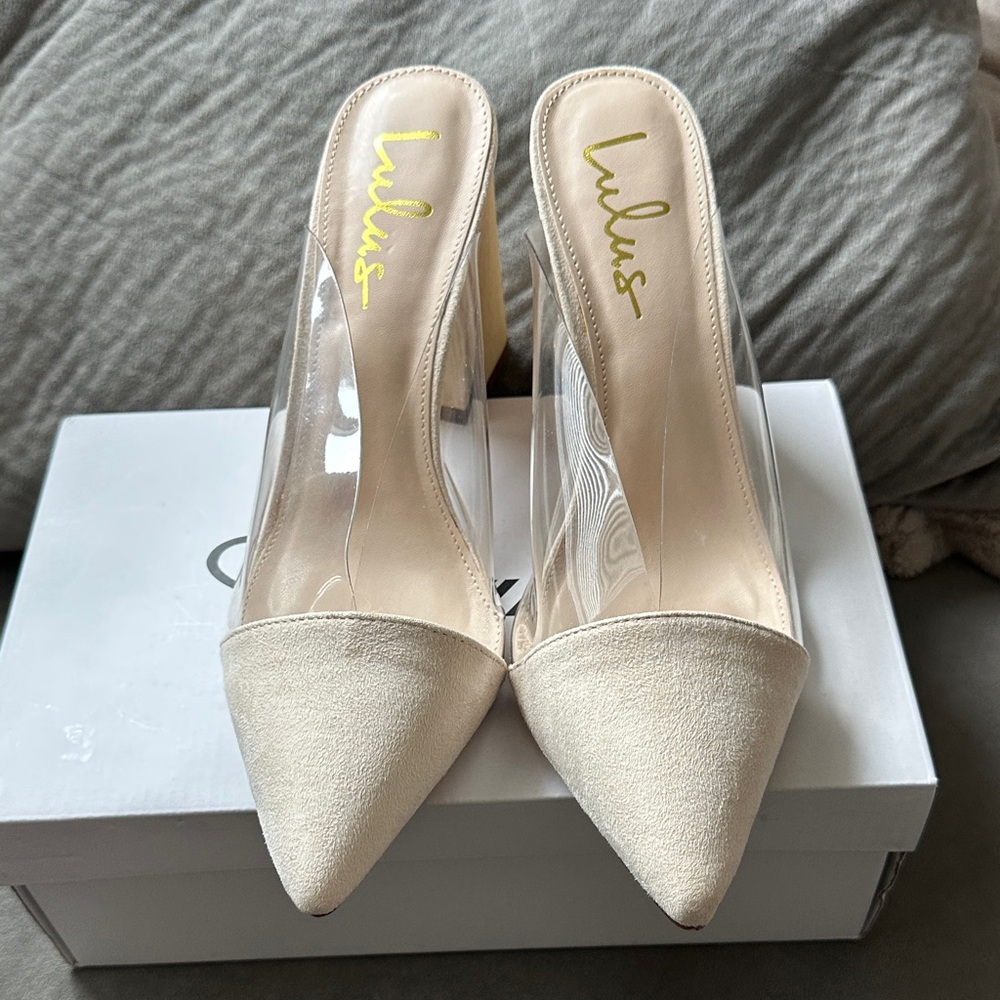 Lulu's Cream Pointed Toe Block Heels - Picture 7 of 9